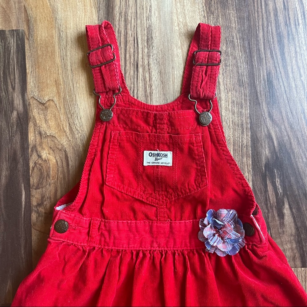 Girls OshKosh B’gosh Red Corduroy Overalls Jumper Dress Size 4T - Picture 3 of 5